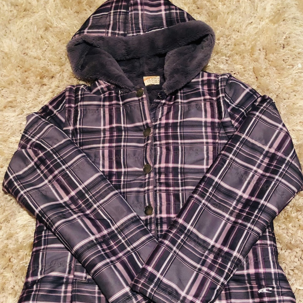 ONeill girls L fur-lined coat w zip-off sleeves